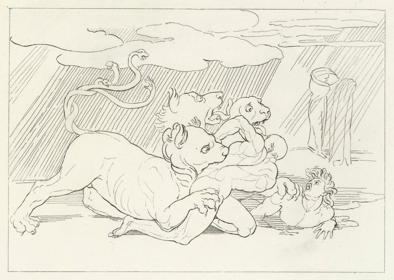 Cerberus, Inferno, Gesang 6 (Gravur) von John (after) Flaxman