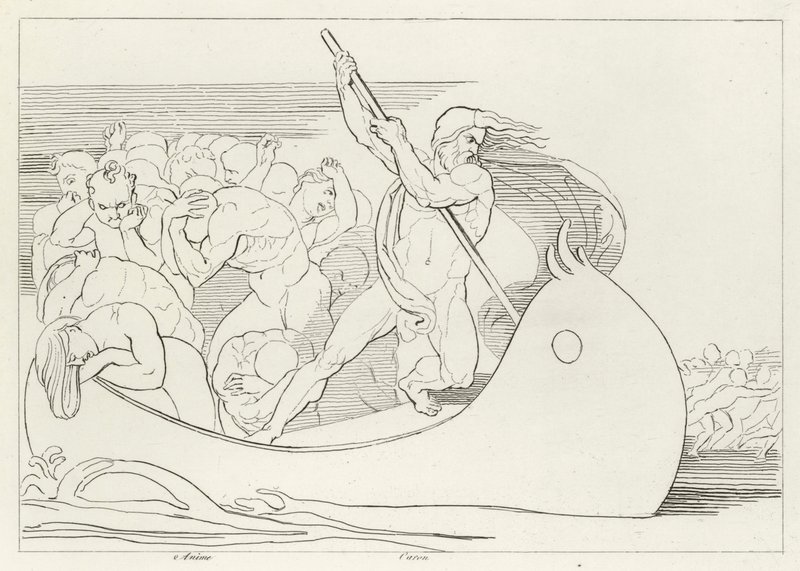 Charons Boot, Inferno, Gesang 3 (Gravur) von John (after) Flaxman