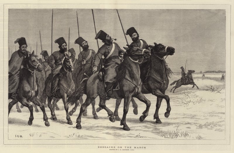 Kosaken auf dem Marsch von John Evan Hodgson