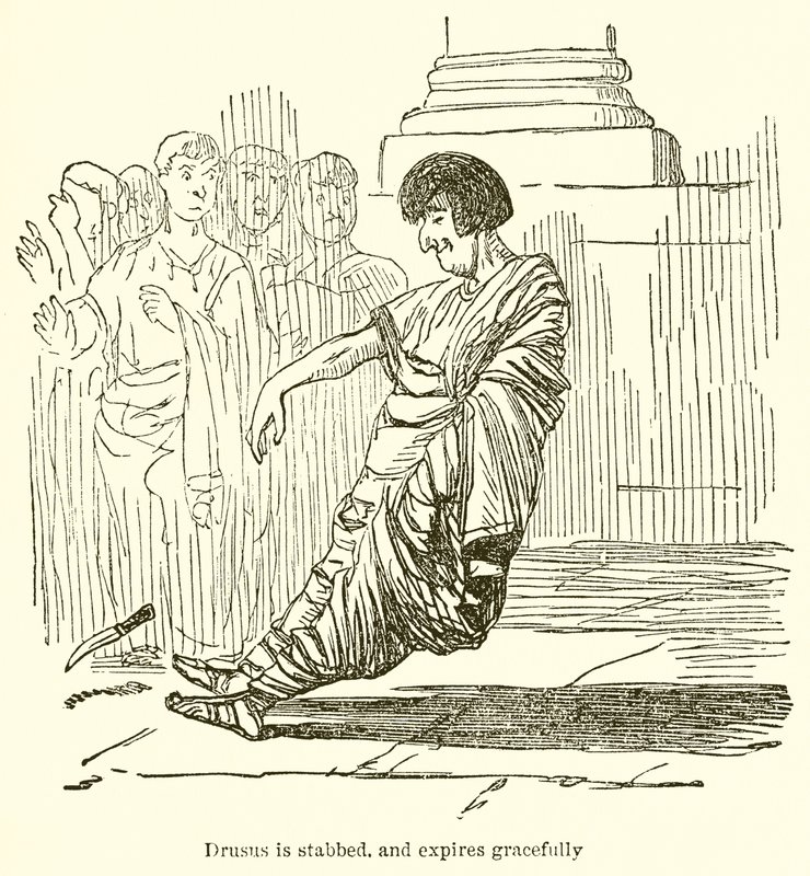 Drusus wird erstochen und stirbt anmutig von John Leech
