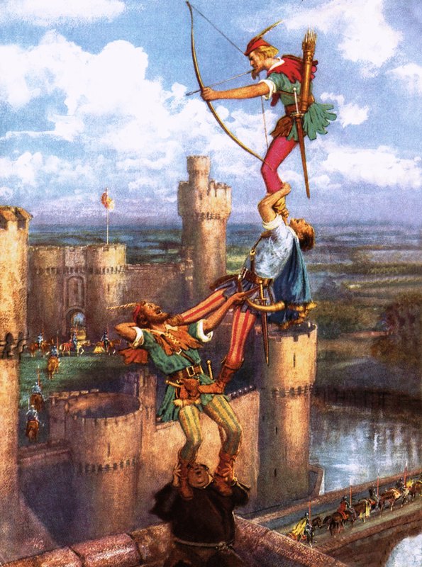 Robin Hood schießt auf Nottingham Castle von John Millar Watt