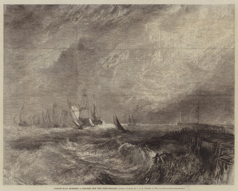 Fischerboote bringen ein beschädigtes Schiff in den Hafen Rysdael von Joseph Mallord William Turner