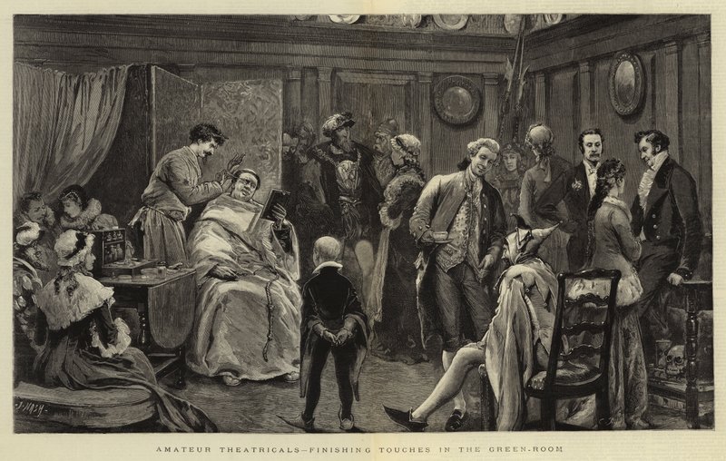 Amateurtheater, letzte Handgriffe in der Garderobe von Joseph Nash