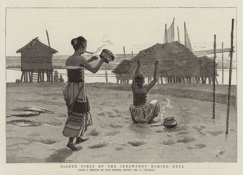 Fischerinnen des Irrawaddy beim Netzmachen von Joseph Nash