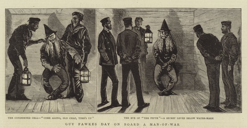 Guy Fawkes Tag an Bord eines Kriegsschiffs von Joseph Nash