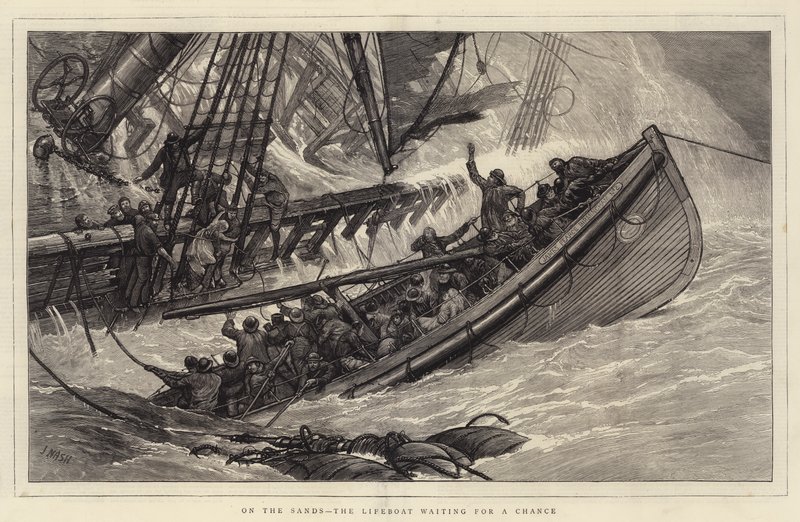Am Strand, das Rettungsboot wartet auf eine Gelegenheit von Joseph Nash