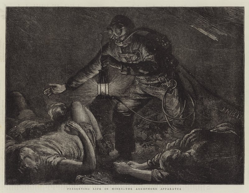 Lebensrettung in Minen, das Aerophore-Gerät von Joseph Nash
