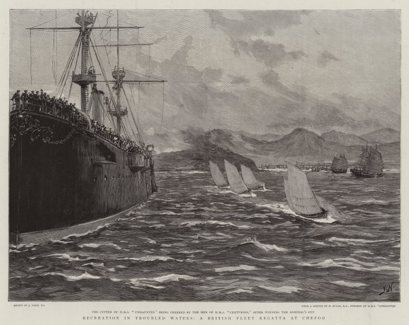 Erholung in unruhigen Gewässern, eine britische Flottenregatta in Chefoo von Joseph Nash