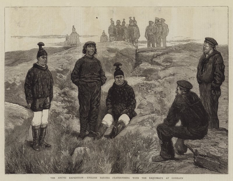 Die Arktische Expedition, englische Seeleute freundeten sich mit den Eskimos in Godhavn an von Joseph Nash