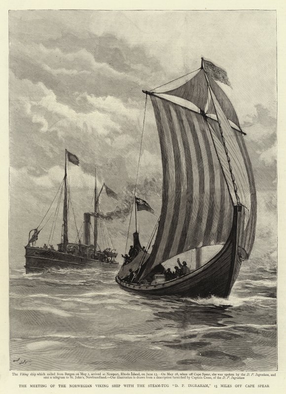 Das Treffen des norwegischen Wikinger-Schiffs mit dem Dampfschlepper D P Ingraham, 15 Meilen vor Cape Spear von Joseph Nash