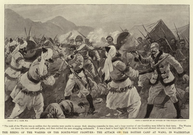 Der Aufstand der Waziris an der Nordwestgrenze, der Angriff auf das britische Lager in Wano, in Waziristan von Joseph Nash