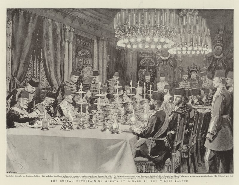 Der Sultan bewirtet Gäste beim Abendessen im Yildiz-Palast von Joseph Nash