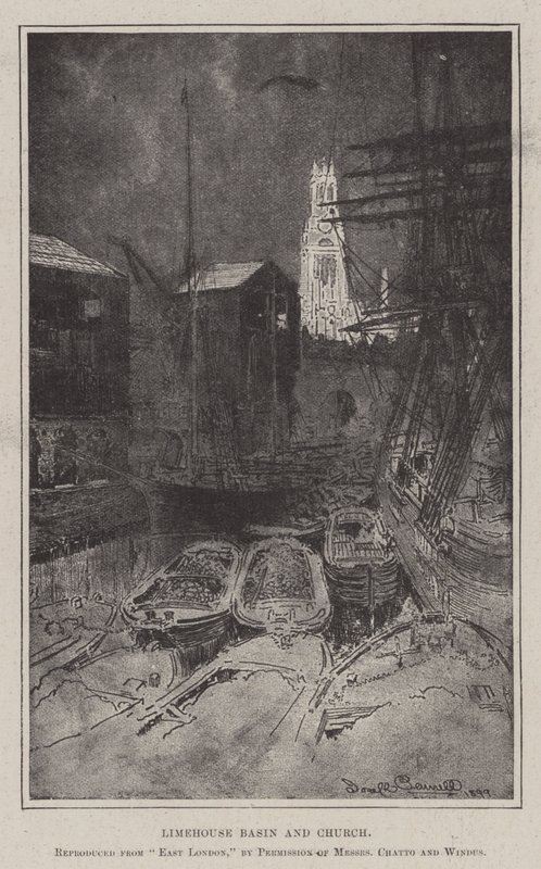 Limehouse Basin und Kirche von Joseph Pennell