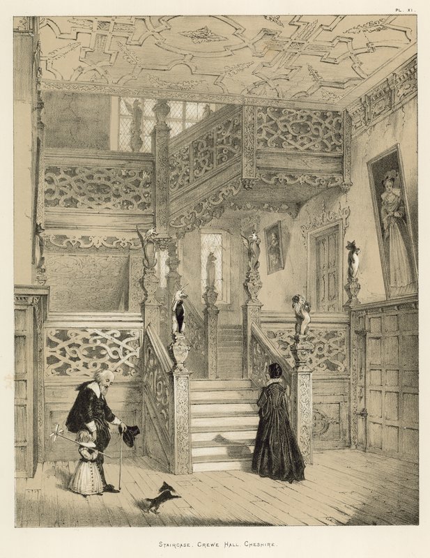 Treppe, Crewe Hall, Cheshire von Joseph Nash