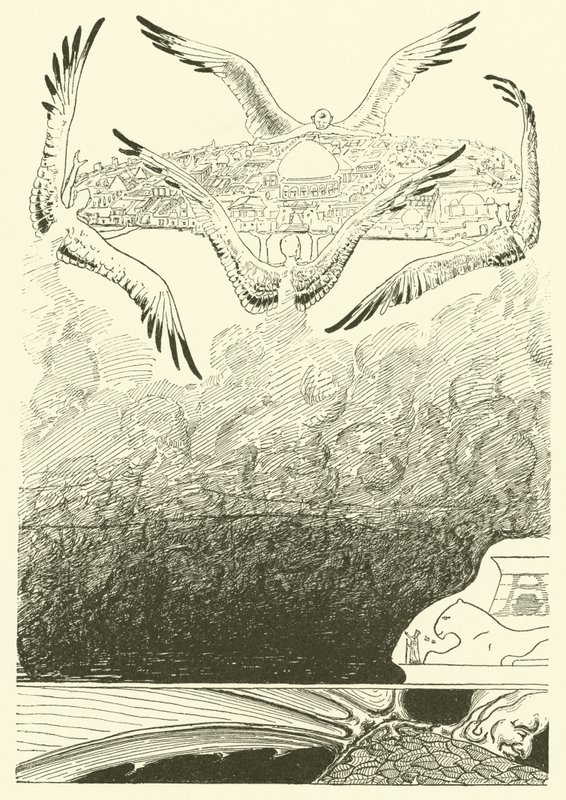 Die vier Möwenflügel-Dschinns (Gravur) von Joseph Rudyard (after) Kipling