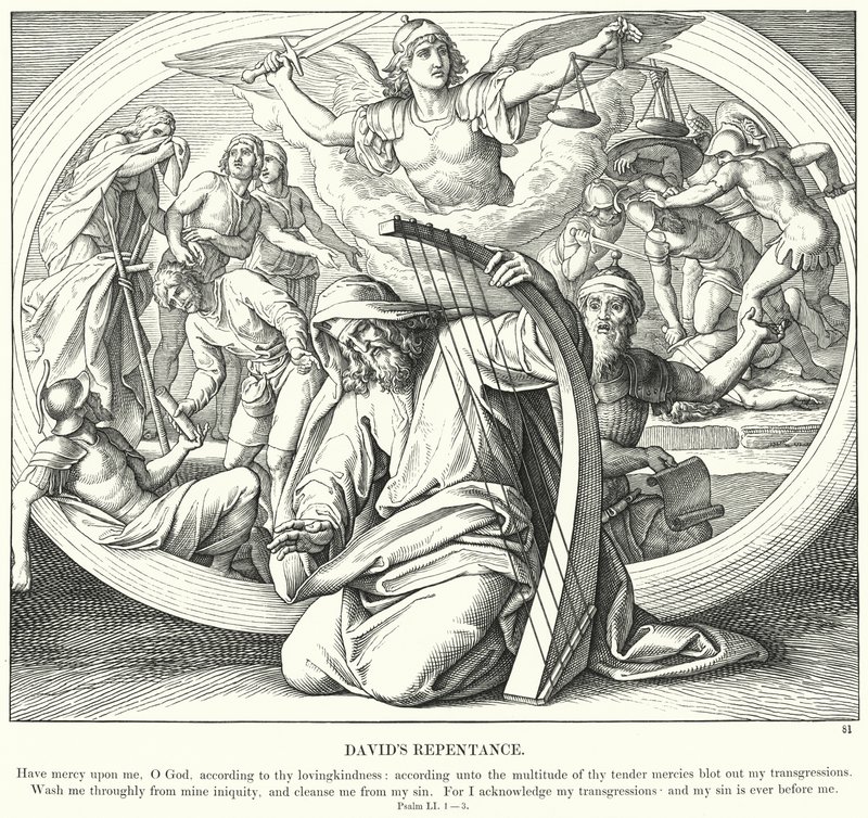Davids Reue (Gravur) von Julius (after) Schnorr von Carolsfeld