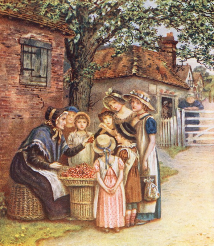 Die Kirschfrau (Farblithografie) von Kate (after) Greenaway