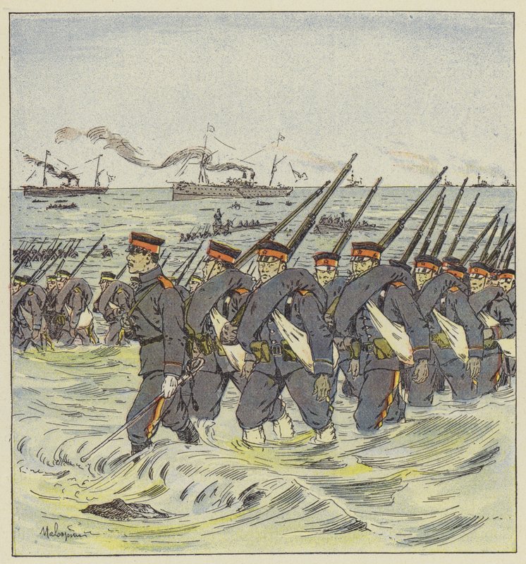 Landung der japanischen Infanterie in Pi-Tse-Ouo von L. Malespine