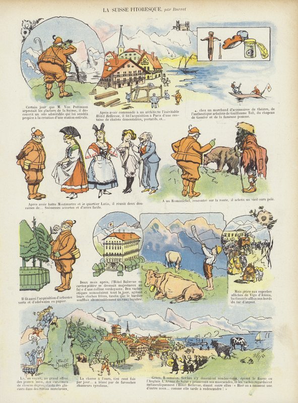 Malerisches Schweiz. Illustration für Le Rire von Leonce Burret