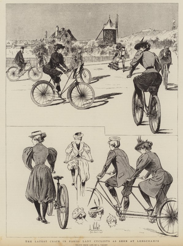 Der neueste Trend in Paris, Radfahrerinnen in Longchamps von Louis Vallet