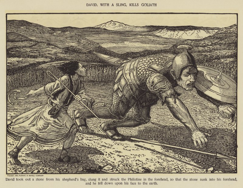 David tötet Goliath mit einer Schleuder von Louis John Rhead