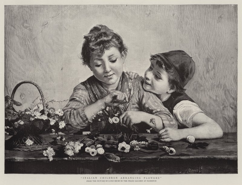 Italienische Kinder arrangieren Blumen von Luigi Bechi