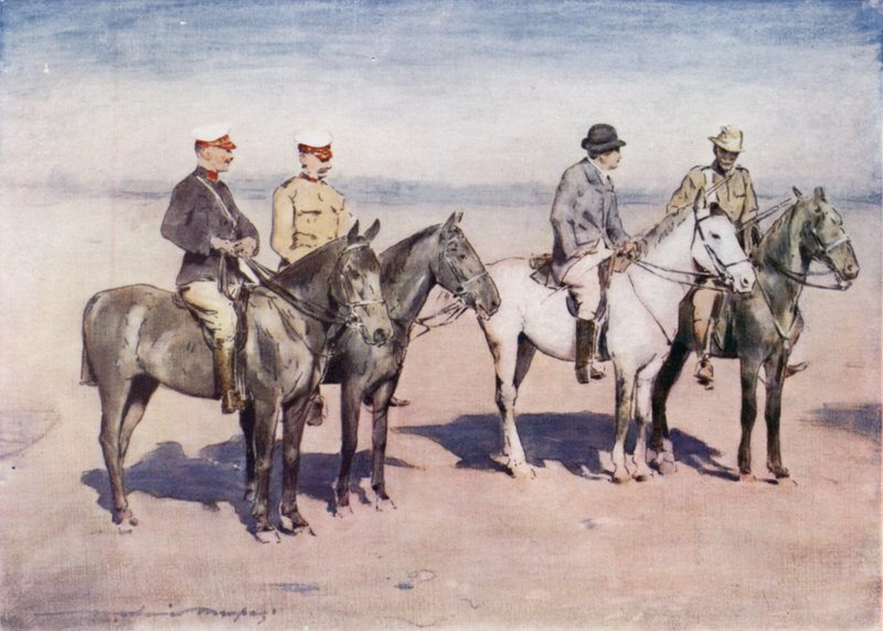 Sir Alfred Milner interviewt Colonel Cholmondeley von der CIV von Mortimer Ludington Menpes