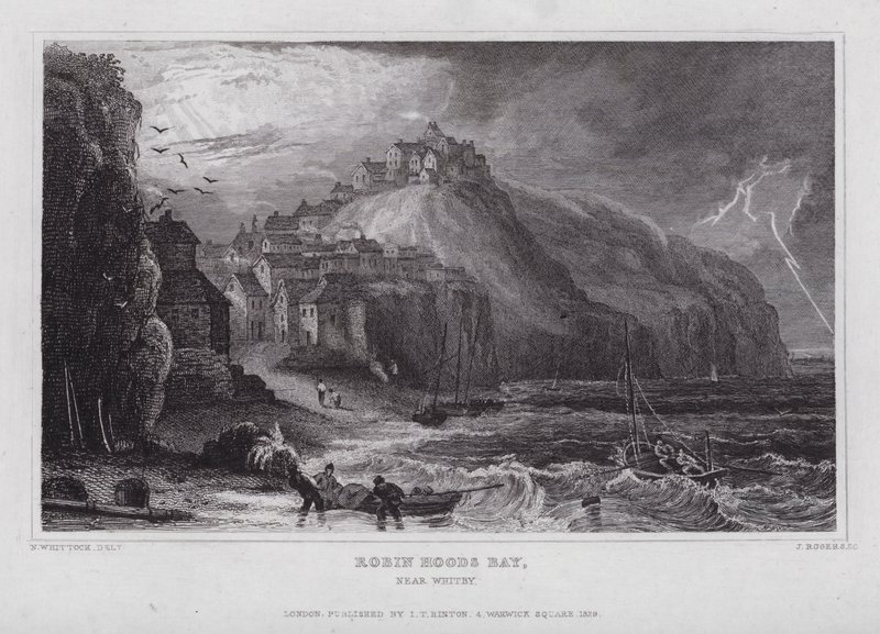 Robin Hoods Bay, in der Nähe von Whitby (Gravur) von Nathaniel (after) Whittock