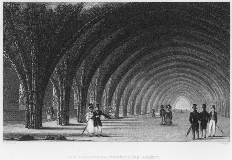 Die Kreuzgänge, Fountains Abbey von Nathaniel (after) Whittock