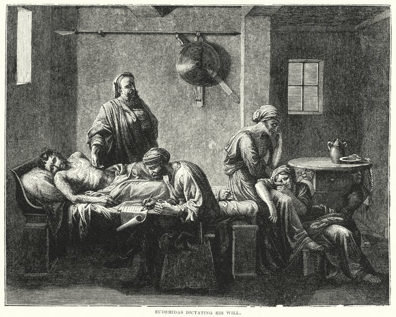Eudemidas diktiert sein Testament von Nicolas (after) Poussin