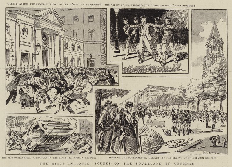 Die Unruhen in Paris, Szenen auf dem Boulevard St. Germain von Paul Destez