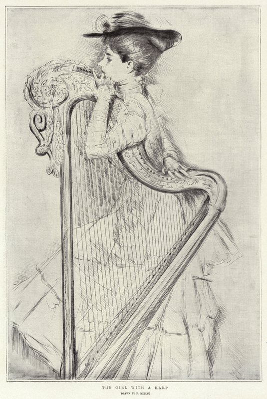 Das Mädchen mit einer Harfe von Paul Cesar Helleu