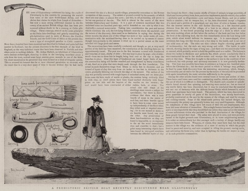 Ein prähistorisches britisches Boot, kürzlich in der Nähe von Glastonbury entdeckt von Percy Macquoid