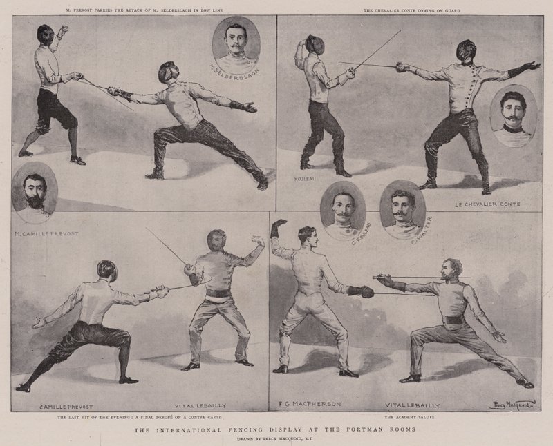 Die internationale Fechtausstellung in den Portman Rooms von Percy Macquoid