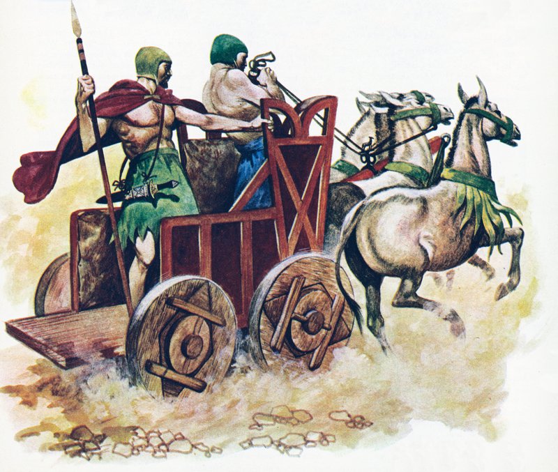 Sumerischer Streitwagen (Farblithographie) von Peter Jackson