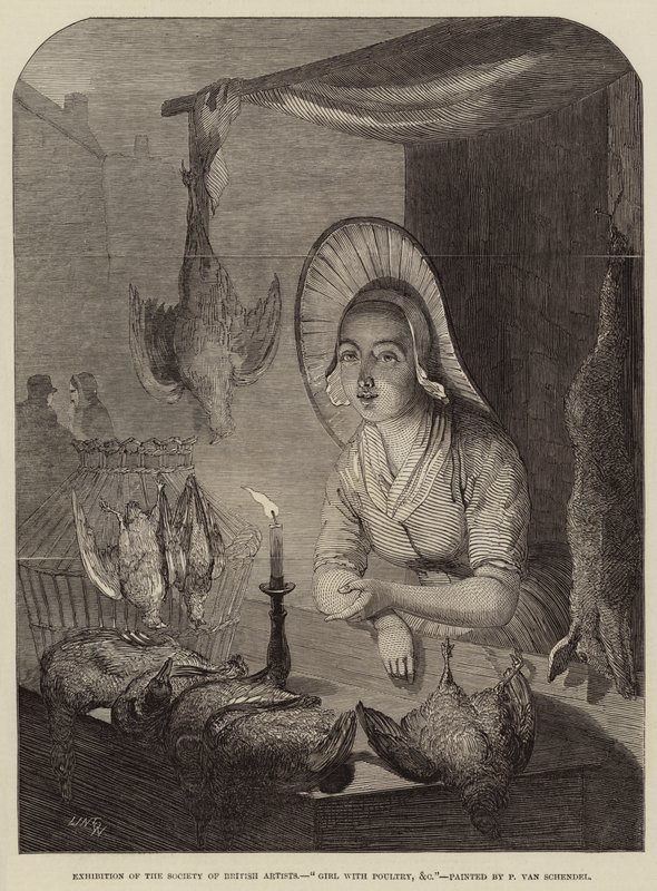 Mädchen mit Geflügel von Petrus van Schendel