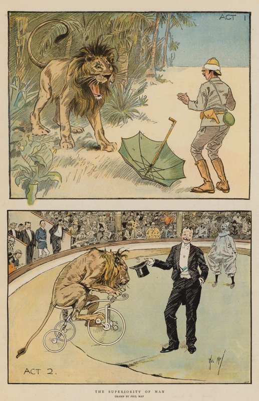 Die Überlegenheit des Menschen (Chromolithographie) von Phil May