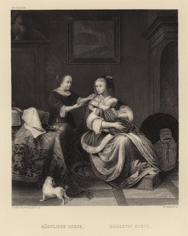 Häusliche Szene von Pieter Cornelisz van Slingelandt