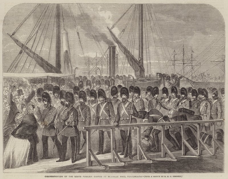 Ausschiffung der Scots Fusilier Guards im Weoville Yard, Portsmouth von Richard Ubsdell