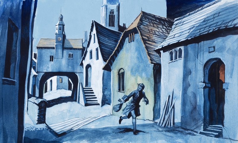 Junge rennt durch eine Stadt von Ron Embleton