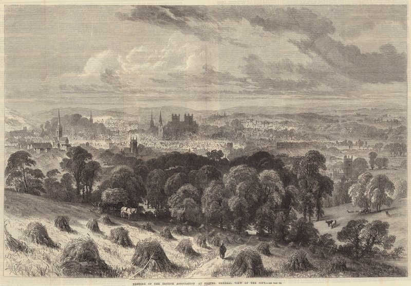 Treffen der British Association in Exeter, Gesamtansicht der Stadt von Samuel Read