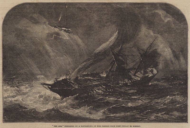 Die Asia entmastet durch einen Wasserhose, auf ihrer Passage von Port Phillip nach Bombay von Samuel Read