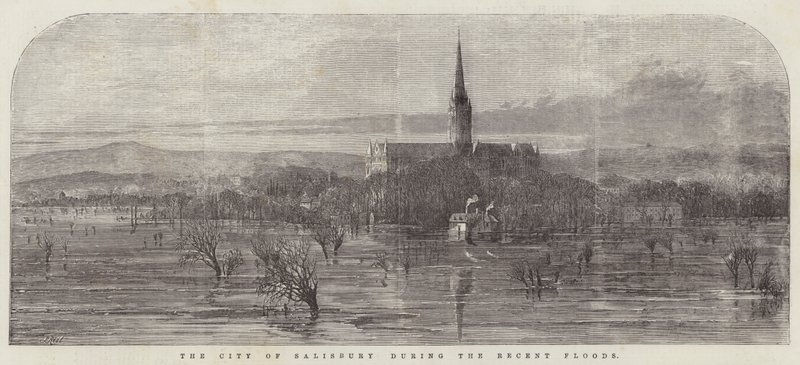 Die Stadt Salisbury während der jüngsten Überschwemmungen von Samuel Read