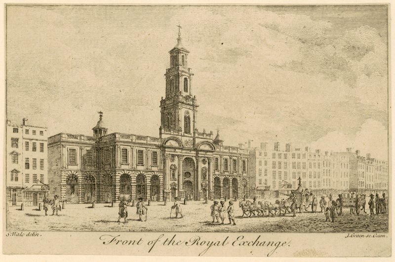 Vorderseite der Royal Exchange, London von Samuel Wale