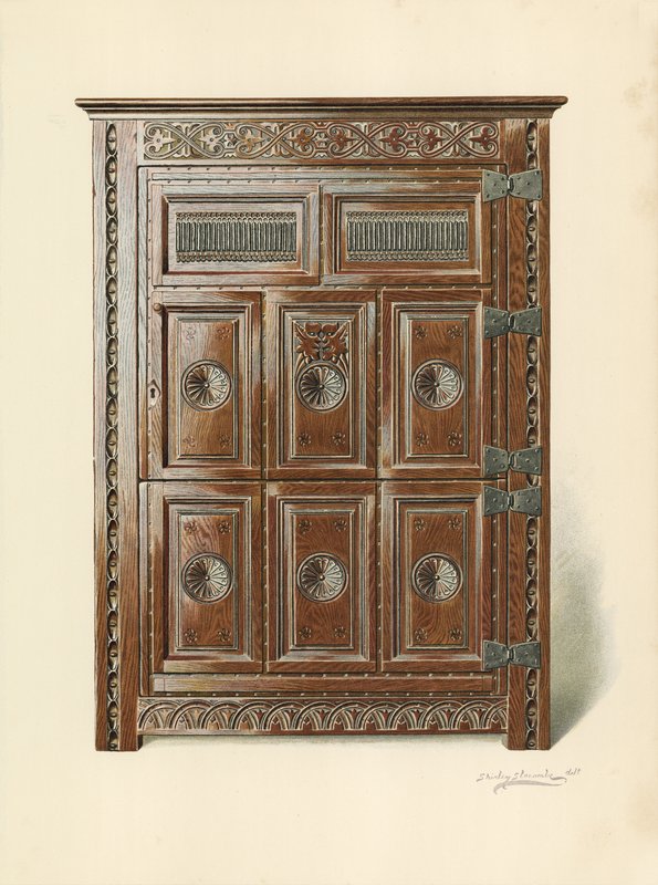 Eichenschrank (Walisisch) (Chromolitho) von Shirley Charles Llewellyn Slocombe