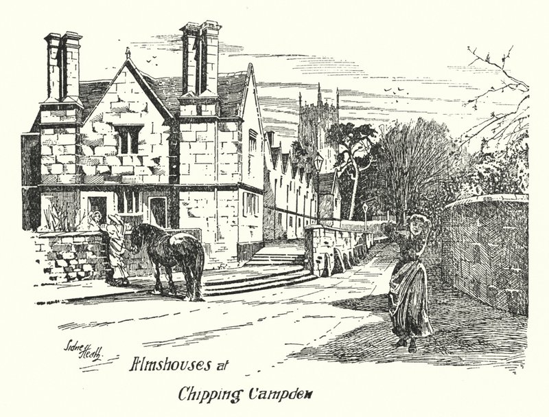 Armenhäuser in Chipping Campden (Gravur) von Sidney Heath