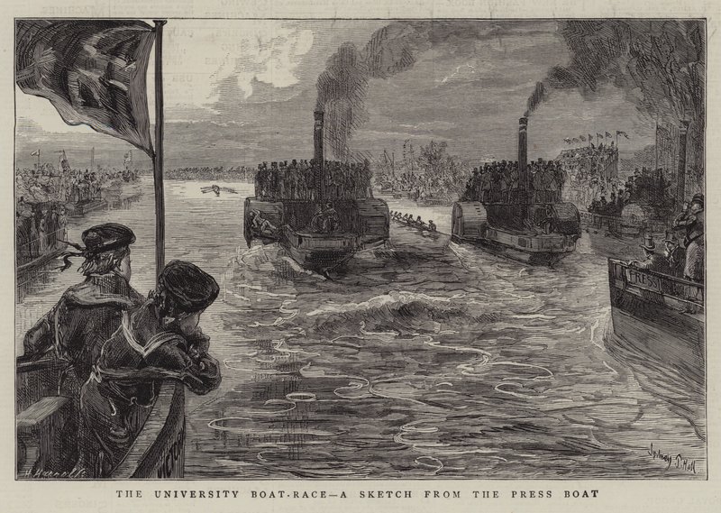 Das Universitäts-Bootrennen, eine Skizze vom Presseboot von Sydney Prior Hall