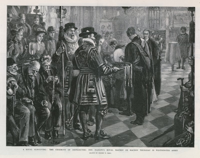 Eine königliche Almosenvergabe (Gravur) von Sydney Prior Hall