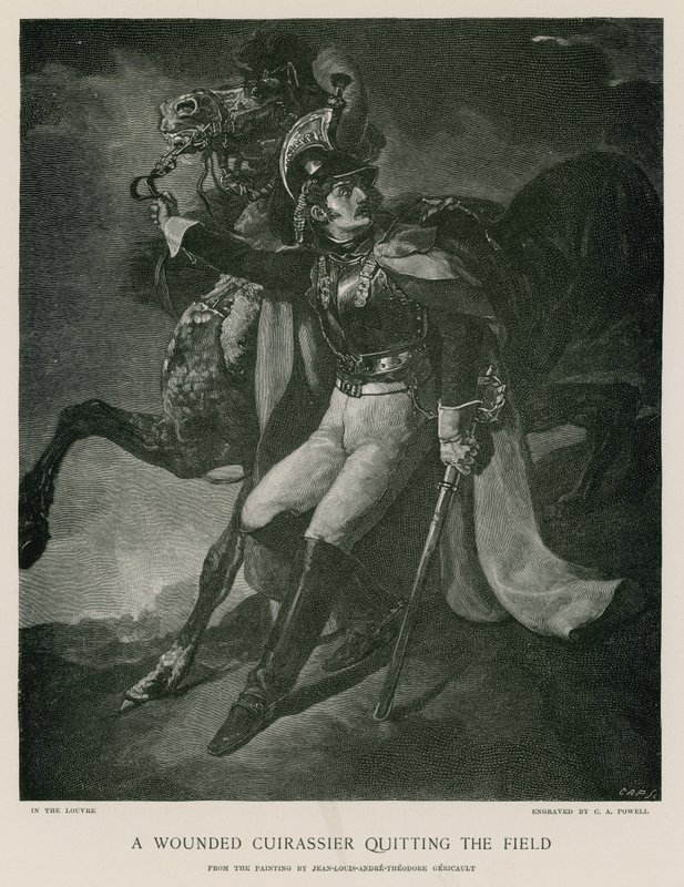 Ein verwundeter Kürassier verlässt das Feld von Theodore Gericault