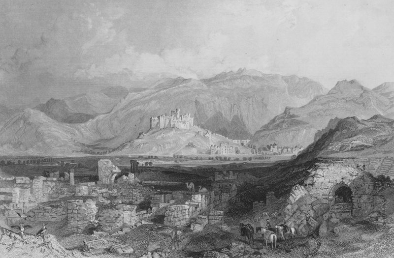 Ephesus, die Burg von Aiasaluk in der Ferne von Thomas Allom